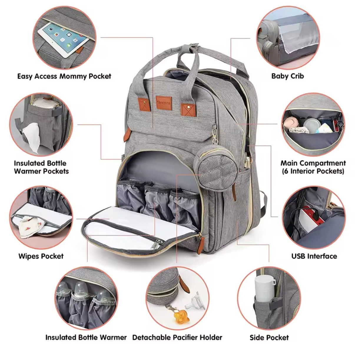 3 in 1 diaper bag, foldable baby bed.
