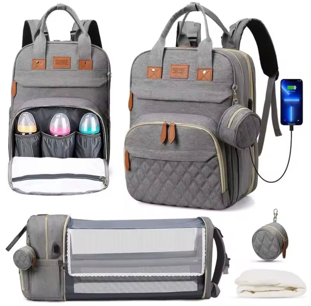 3 in 1 diaper bag, foldable baby bed.